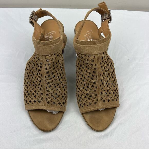 Franco Sarto Harlet 3 Block Heel Peep Toe Sandal sz 10 Suede Leather Taupe Beige - Picture 6 of 10